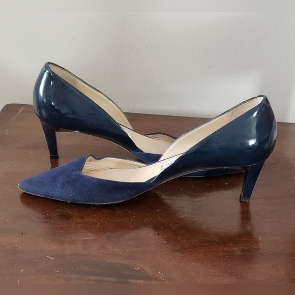 Jimmy Choo London Women's Heels Navy Suede and Patent Leather Size 36 1/2 - Picture 5 of 14